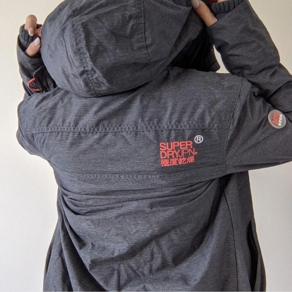 Superdry Japan Grey Winter Fleece Lined Hooded Jacket - Picture 4 of 11